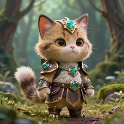 little cute fluffy forest cat, evil, inspiring, adorable, anthro, guardian, dnd, woodland realm, fantasy armored attire!! strange fantasy equipment!! octane render, unreal engine 5, hyper realistic, 8 k