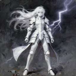 oil painting, sakimi chan, fantasy armor, detailed face, feet, white skin, dramatic lighting, tony sart, wind, lightning