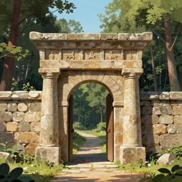 ancient Assyrian portal in the woods of Maine illustration