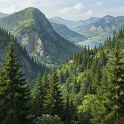 a beautiful and highly detailed matte painting of an epic lush mountain range stretching into the distance, fir trees, a lake in the distance, intricate details, epic scale, insanely complex, 8 k, sharp focus, hyperrealism, very realistic, by caspar friedrich, greg rutowski, james gurney, zeen chin,