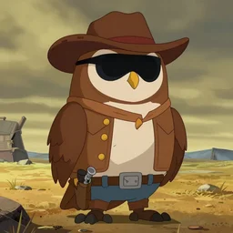 saturday morning cartoon show about an wild west owl dressed up as a gunslinger vigilante with a eye mask, screenshot from 1990s animated show