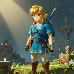 anime illustration of link from zelda in minecraft