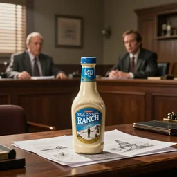 courtroom sketch of saul goodman representing a bottle of ranch dressing