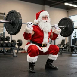 santa lifting weights, leg day, squats