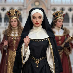 beautiful female character inspired by venice carnival, christmas and nun | | digital artwork made by greg rutswork, anna dittmann and lois van barlee, symmetrical, anatomically correct