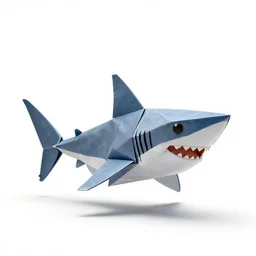 origami hammerhead shark, stylized pixar-style 3d render, full body, isolated on a pure white background, centered, entire subject in frame, sharp focus, soft studio lighting