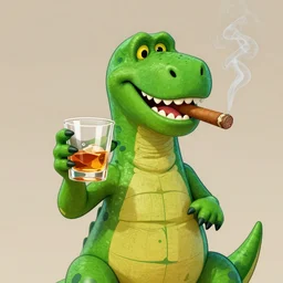 barney the dinosaur from kids show drinking whisky and smoking a cigar, portrait art by and greg rutkowski, digital art, trending on artstation