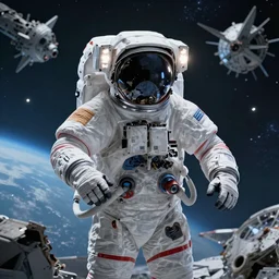 an epic portrait of an astronaut entering multiverse of with a broken spaceship, cinematic lighting, epic