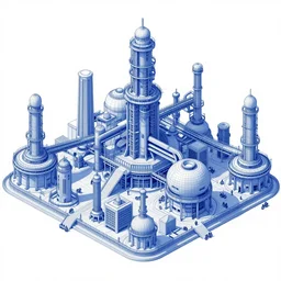 immaculate wide shot wireframe of an retrofuturistic industrial complex, cycles render, turbosquid, wide, isometric metropolis filmic, vaporwave, edward hopper, gotham, vanishing point, leading lines, wizard of oz, refinery flames