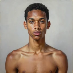 A portrait of a skinny modern and stunning non-binary person, medium skin tone, Mexican, oil painting by Kehinde Wiley, majestic, detailed, high resolution