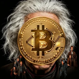 cell shaded bitcoin as einstein eyes, concept art, llustration, concept art by josan gonzales and wlop, by james jean, victo ngai, david rubin, mike mignola, laurie greasley, highly detailed, sharp focus, logo trending on artstation, hq, deviantart, art by artgem