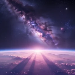 anime style hd wallpaper of outer space horizon, glittering stars scattered about, lavender and pink colors