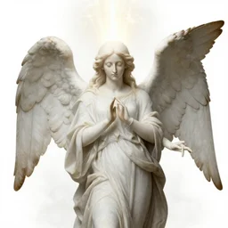 realistic medieval painting portrait of white angel with clean narrow face like noface, 3 / 4, miracle light coming up from the head up and up, misty space, grace and blessing, by hieronymus bosch, by leonardo da vinci, by theophanes the greek, by andrei rublev, renaissance, christianity, marble stone, glow effect, white background