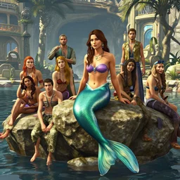 highly detailed in gta v, mermaid sitting on a rock, unreal engine, fantasy art by greg rutkowski, loish, rhads, ferdinand knab, makoto shinkaib and lois van baarle, ilya kuvshinov, rossdraws, tom bagshaw, global illumination, radiant light, detailed and intricate environment