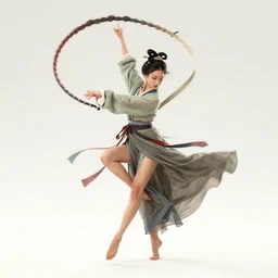 a barefoot female dancer using a silk belt as weapon, wuxia, xianxia, barefoot, tanned skin, athletic, vivacious, absurdly beautiful, hanfu, fully clothed, chinese ribbon dance, silk belt, scorpion whip, detailed, anatomically accurate, fantasy illustration, in the style of wlop on artstation, wang liang.