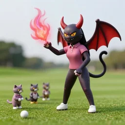 4 5 mm 1 9 7 7 cookbook photography of a catgirl on a golf course summoning a demon, photography by tyler mitchell johfra bosschart