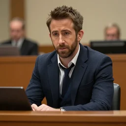 ryan reynolds on trial in a courtroom, highly detailed, extremely high quality, hd, 4 k, 8 k, professional photographer, 4 0 mp, lifelike, top - rated, award winning, realistic, detailed lighting, detailed shadows, sharp, no blur, edited, corrected, trending