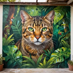 jungle cat mural art by lee, masterpiece, trending on artstation, hyperrealism