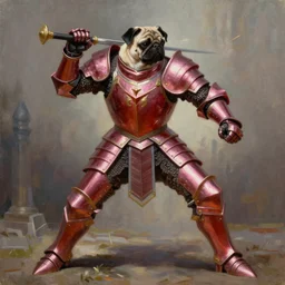 a oil painting of a pugilist / knight in the combat pose wearing red and rose gold armor in the style of magic the gathering trending on artstation deviantart pinterest detailed realistic hd 8 k high resolution