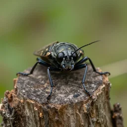 portrait photo of a insect lady on a treestump in the woods, by Peter Andrews Jones, natural light, detailed face, 8K
