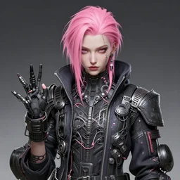 pink hand pink hair, wearing cyberpunk intricate streetwear, beautiful, detailed portrait, intricate complexity, ilya kuvshinov, cell shaded, 4 k, concept art, by wlop, ilya kuvshinov, greg rutkowski