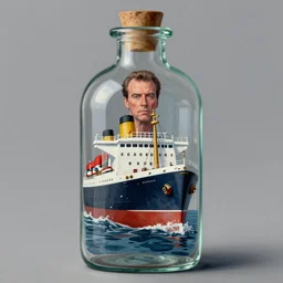 a ship in a bottle but instead of a ship it is jack nicholson in the bottle, masterpiece painting by artgerm, greg rutkowski, tom bagshaw