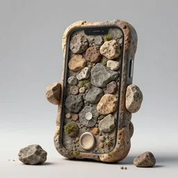 prehistorical IPhone, made of Rock and some materials extracted from the nature, 4k, studio lights