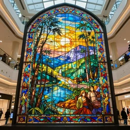 stunning intriguing polished painted massive stained glass sculpture in a shopping mall + ellen jewett, sayaka ganz, edouard martinet, john o'reilly and judith klausner