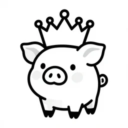 pig wearing a crown thick lines black and white simple illustration 8k