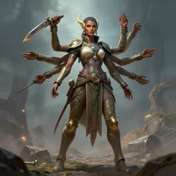 dynamic fullbody portrait of female kasatha!!! scientist from starfinder, scifi military attire, four arms, kasatha pathfinder, super detailed, hd, pathfinder art, by marko horvatin, artgerm, michael cheval, gerald brom