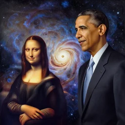 cosmic artwork, the cosmos, an abstract painting by leonardo da vinci and obama obama obama