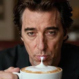 al pacino's face made of milk foam in a cup of cappuccino, high detail