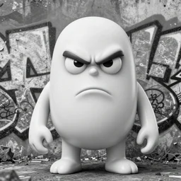 A black and white graffiti of a pissed right off genetically engineered nerd on a concrete background in the style of Banksy, graffiti, digital art