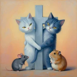 painting of cross between cat & mouse & rat & hamster, intercrossed animal, by arne olav gurvin fredriksen, by tiffany bozic, by zdzislaw beksinski, by corine perier, cold hue's, warm tone gradient background, concept art, beautiful composition