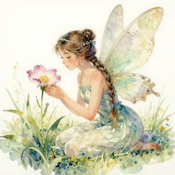 study of a flower fairy, illustration, watercolor, alan lee, detailed, pretty, ethereal,