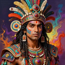 portrait of kunal nayyar, hyper detailed ultra sharp aztec shaman warrior. trending on artstation, warpaint aesthetic, bloodwave, colorful, psychedelic, ornate, intricate, digital painting, concept art, smooth, sharp focus, illustration, art by artgerm and greg rutkowski and h. r. giger, 8 k