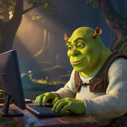 shrek using the computer, hd