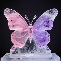 butterfly ice sculpture, pink, purple