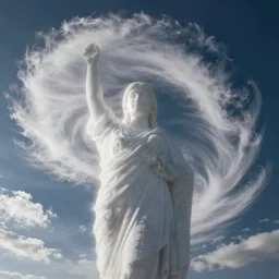 white cirrus clouds in the shape of a statue