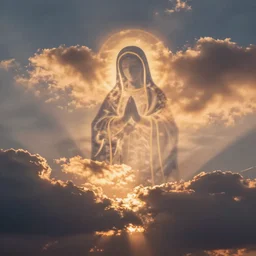 beautiful sunset clouds made from ghostly outline virgin mary figure