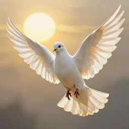 a beautiful white dove with its wings spread the sun in the background. golden hour, intricate, elegant, highly detailed, digital painting, artstation, concept art, sharp focus, illustration, by justin gerard and artgerm, 8 k