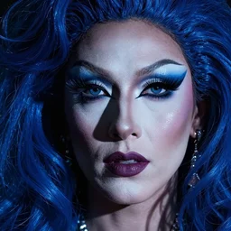 zeiss lens photograph by wolfgang tillmans ( ( drag queen ) ) portrait ( ( ( chiaroscuro ) ) ) intricate composition ( ( ( ( blue ) ) ) ) insanely quality highly detailed skin texture dynamic shadows