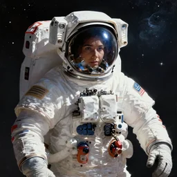 digital painting of one astronaut in deep space, far shot