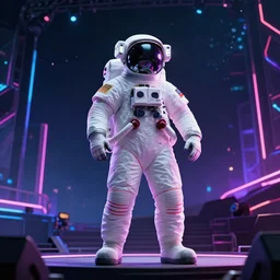 an astronaut singin on a big stage,digital art,ultra realistic,ultra detailed,art by greg rutkowski,neon style