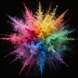 colorful powdered explosion, matte colors, studio lighting, dark background, volumetric lighting, photography, photorealism, artstation, 8 k