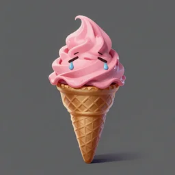 realistic trending on artstation digital painting of a depressed pink ice cream cone 😭