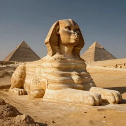 in the middle of the egyptian desert, there is a shiba-inu sphinx