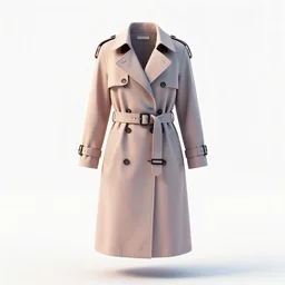 pastel trench coat, clean 3d render, octane render, isolated on a pure white background, centered, entire object in frame, sharp focus, soft studio lighting