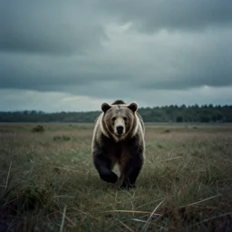 dystopian grunge disposable camera photo of bear running towards you | horror | nightmare
