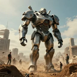 movie still frame, sci - fi, giant samurai mech walks over termite mound city, beautiful composition, 8 k, cgi, by ridley scott, zack snyder and michael bay